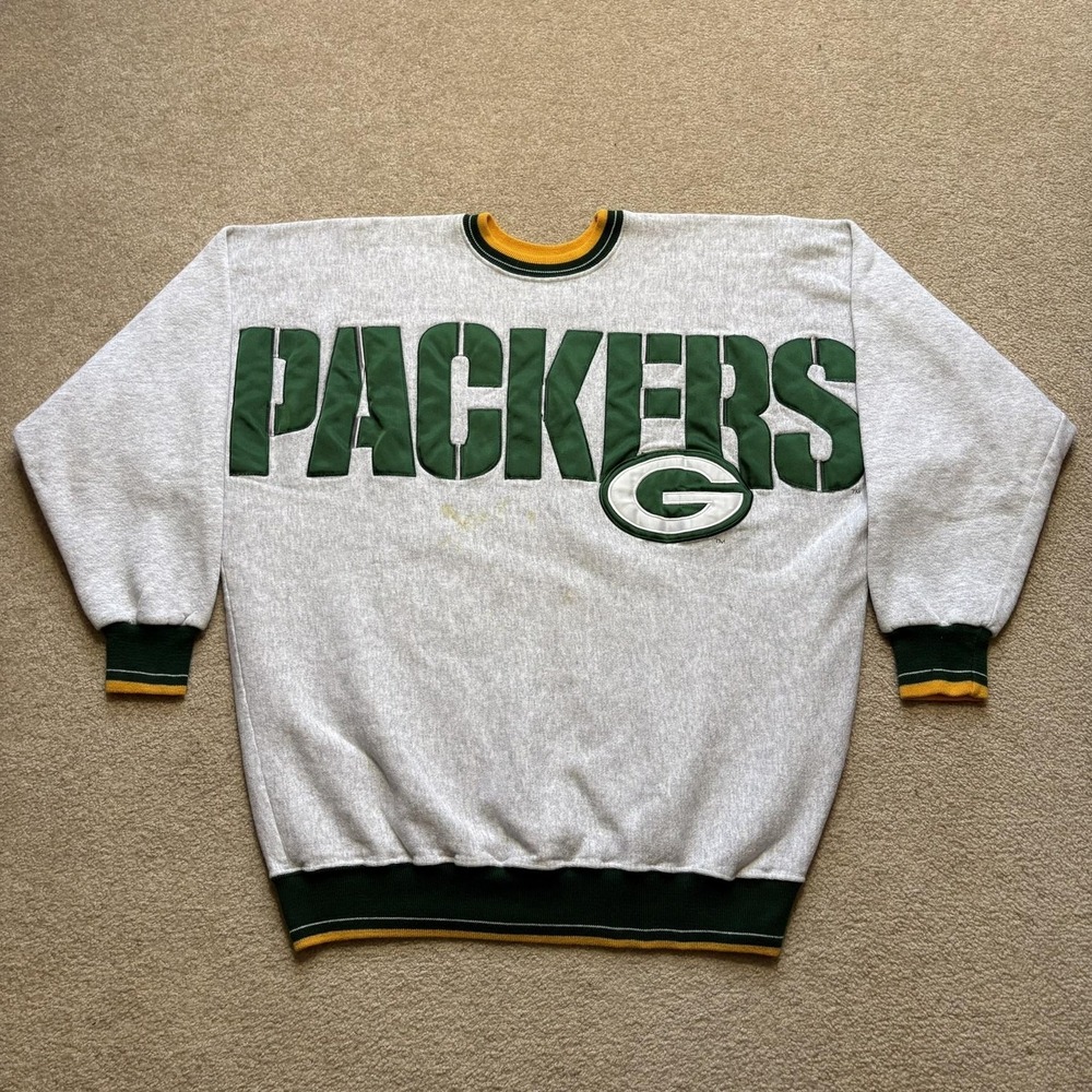 Vtg Green Bay Packers Sweatshirt Mens XL Gray NFL Football Embroidered Spellout